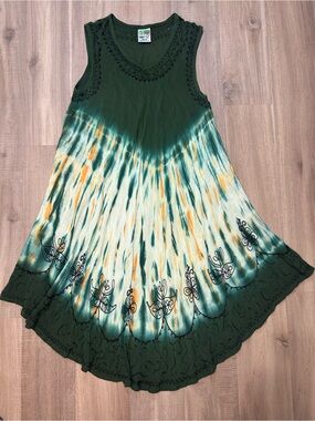 India Boutique Olive Green Embroidered Cover-Up/ Summer Dress